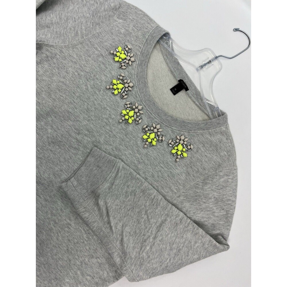 J Crew Women's Gray Beaded Neckline Crew Neck Pullover Long Sleeve Top M